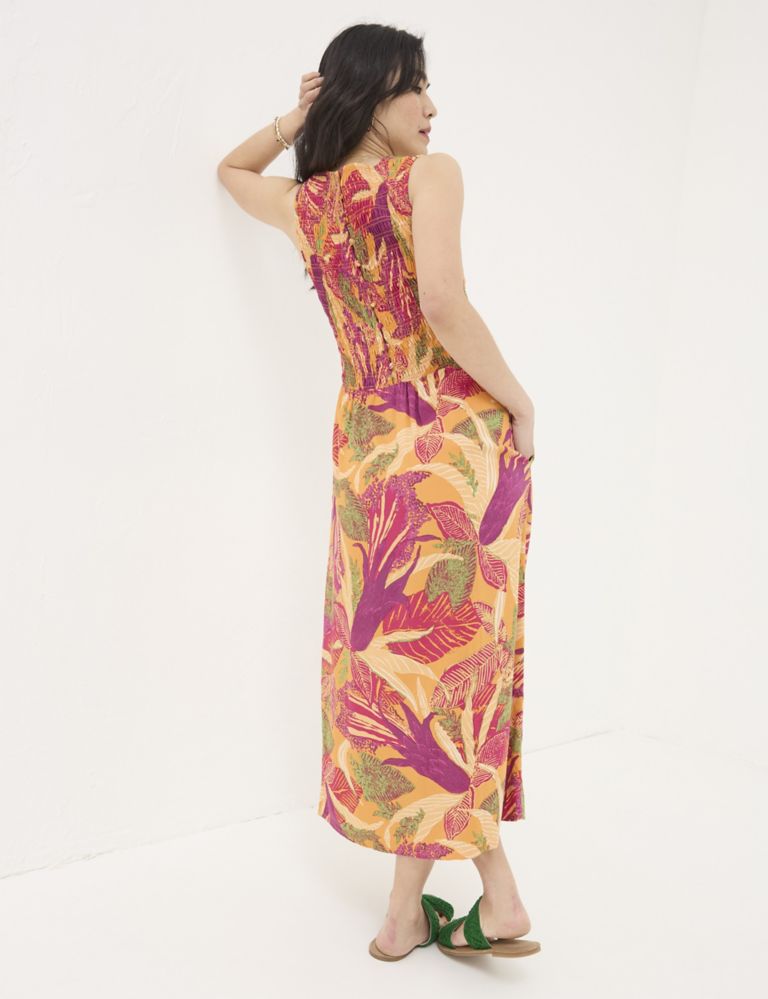 Floral V-Neck Midi Shirred Dress 4 of 6