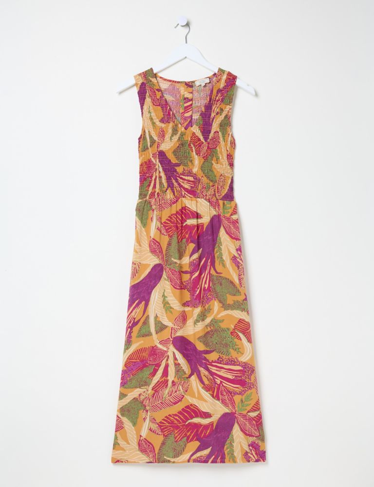 Floral V-Neck Midi Shirred Dress 2 of 6