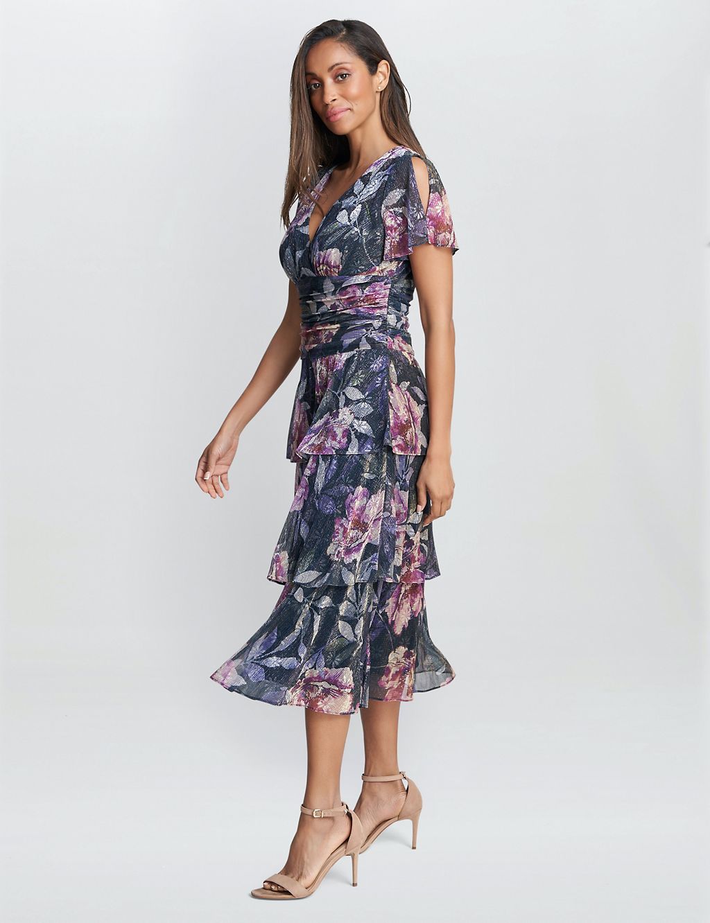 Floral V-Neck Midi Tiered Dress | Gina Bacconi | M&S