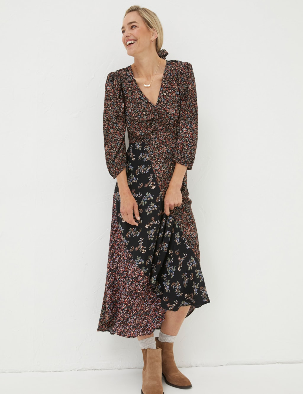 Floral V-Neck Midi Tiered Dress | FatFace | M&S