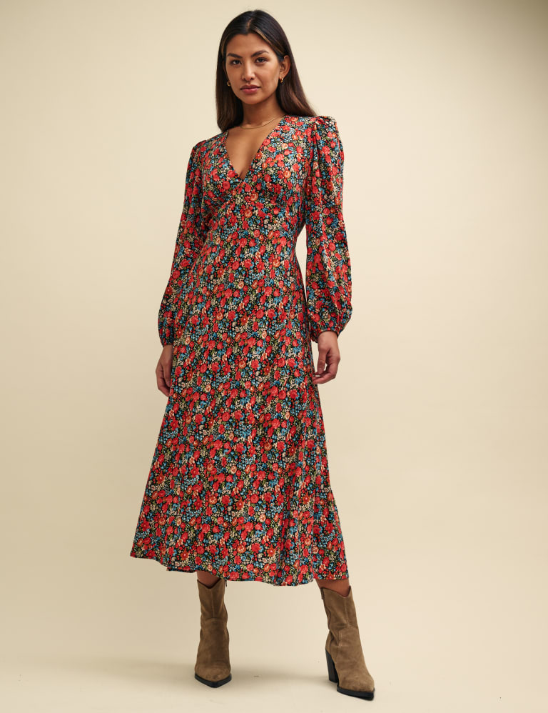 Floral V Neck Midi Waisted Dress Nobody s Child M S