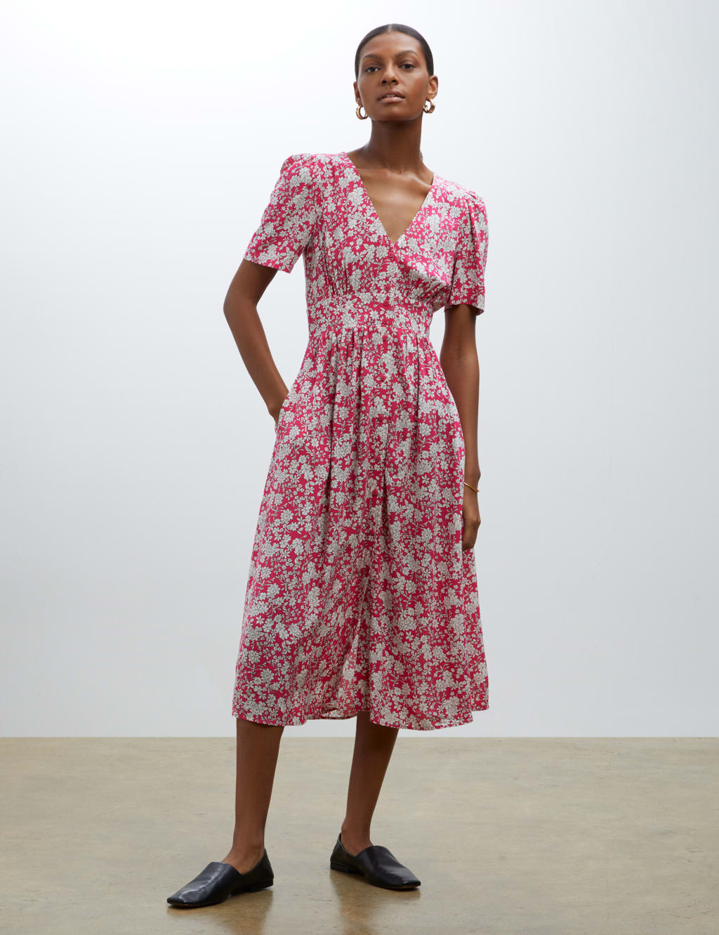 Floral V-Neck Midi Waisted Dress | Finery London | Mu0026S