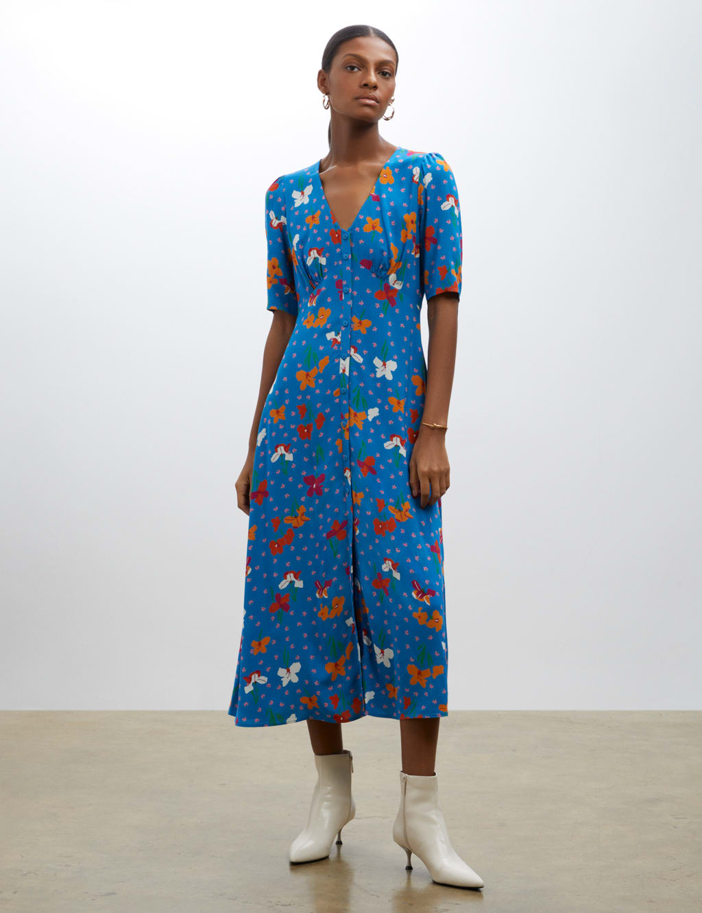 Zara blue 2025 floral midi dress