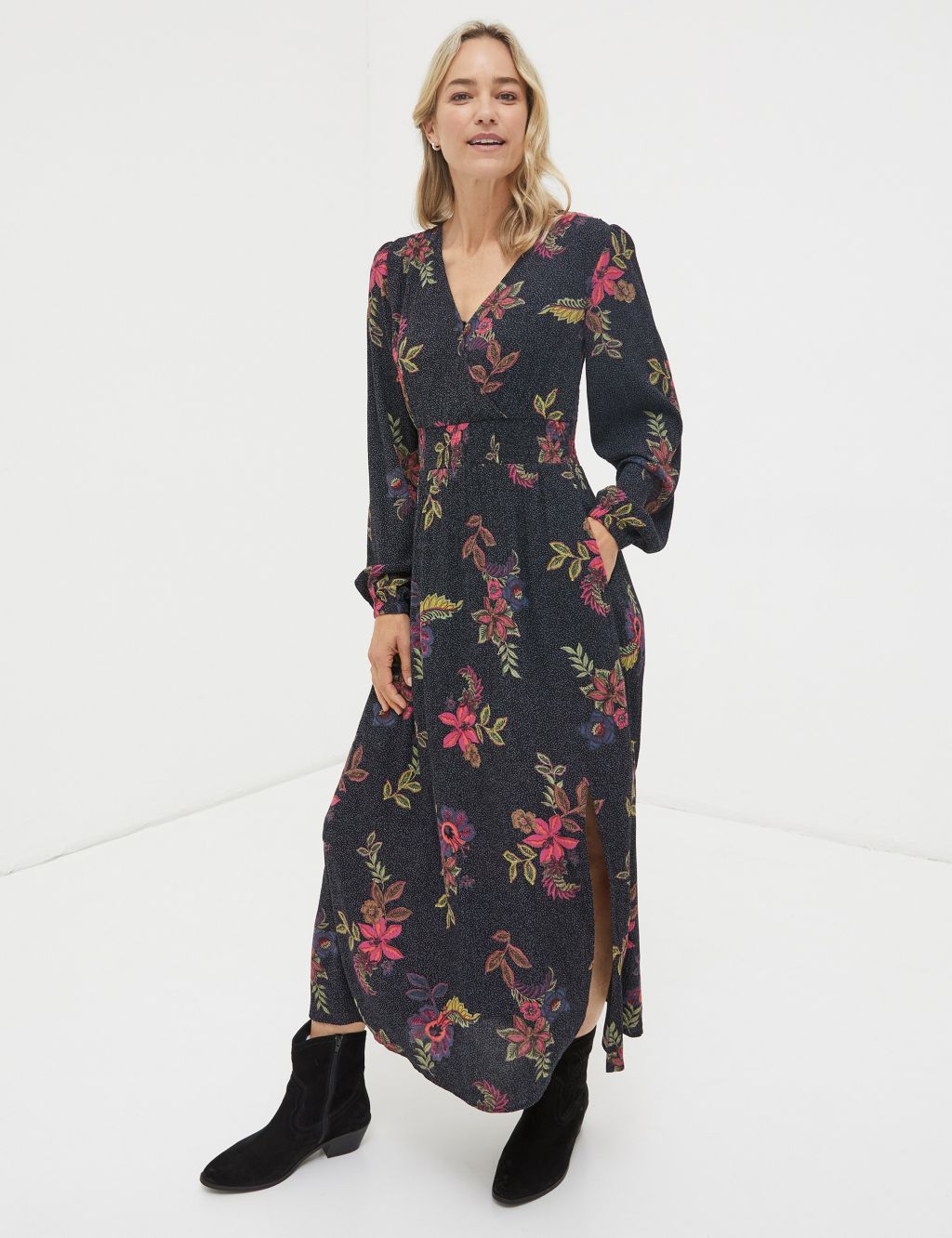 Floral V-Neck Midi Waisted Dress | FatFace | M&S