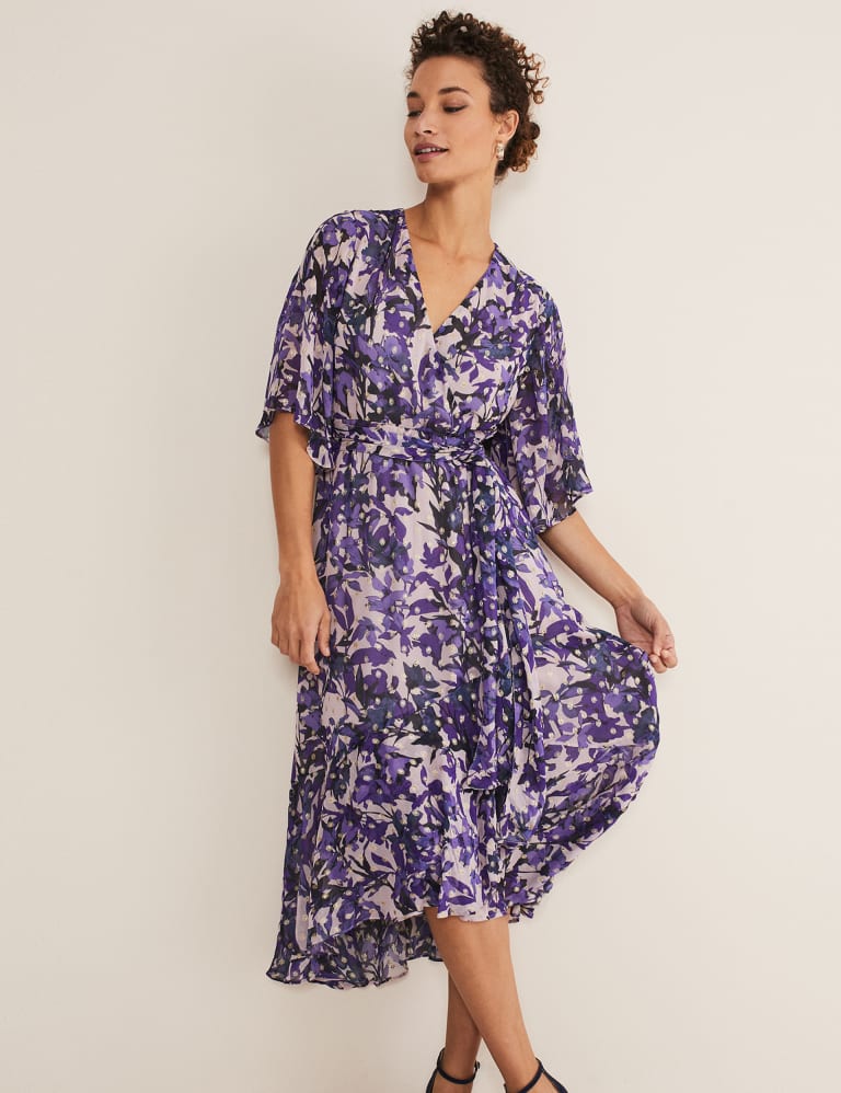 Floral V-Neck Midi Wrap Dress 1 of 5