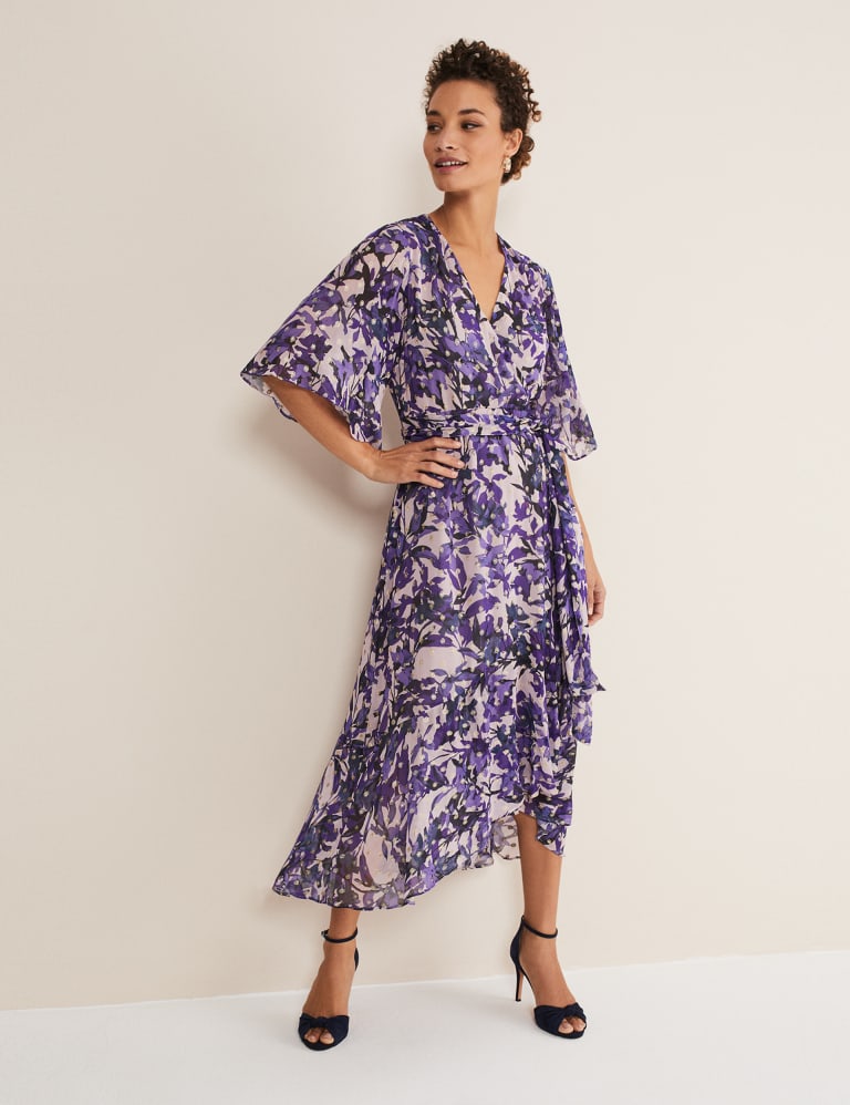 Floral V-Neck Midi Wrap Dress 3 of 5