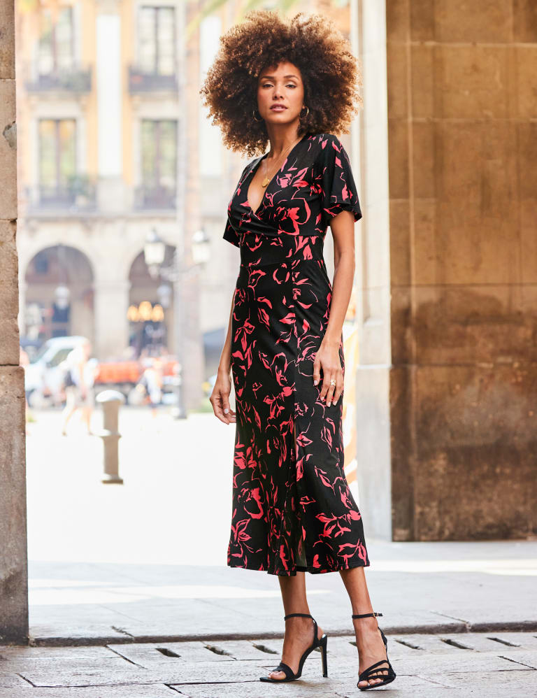 V neck floral wrap dress top
