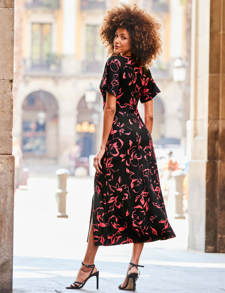 Floral v neck midi dress cheap