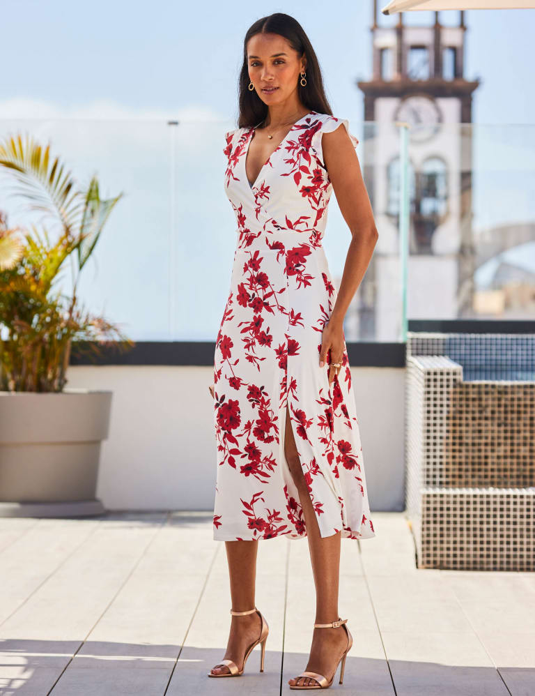 Oasis floral wrap midi dress discount