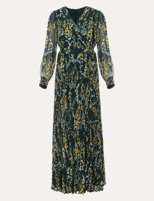 Floral V-Neck Pleated Maxi Swing Dress Image 2 of 4
