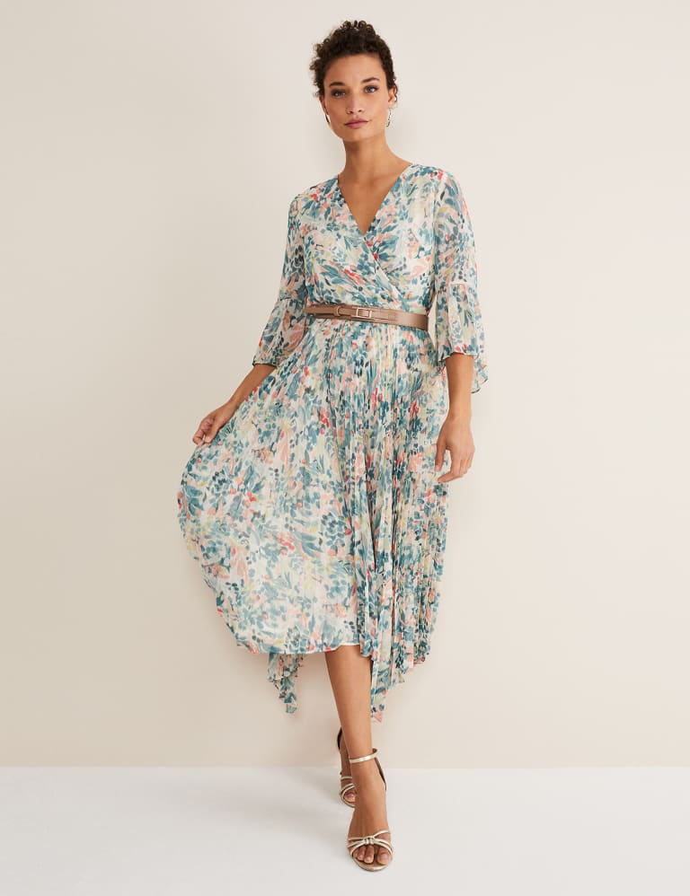 Floral V-Neck Pleated Midi Tea Dress 1 of 5