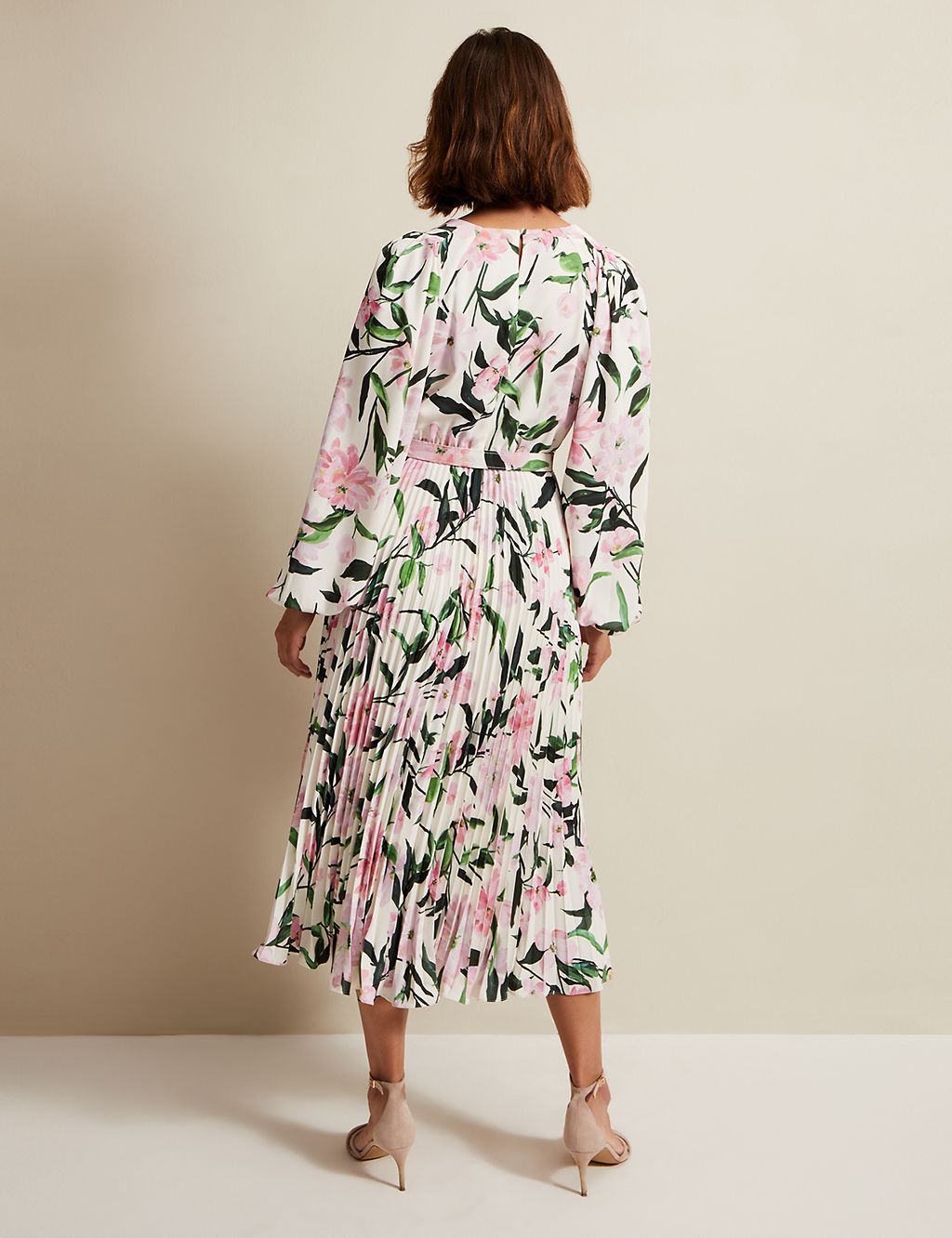 Floral V-Neck Pleated Midi Wrap Dress 6 of 7