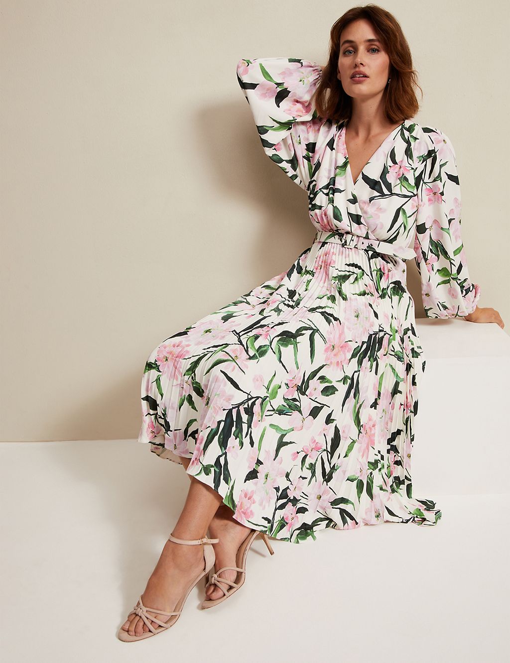 Floral V-Neck Pleated Midi Wrap Dress 5 of 7