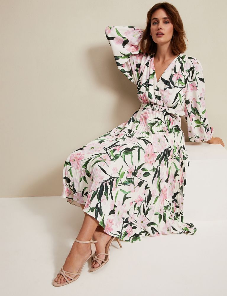Floral V-Neck Pleated Midi Wrap Dress 7 of 7