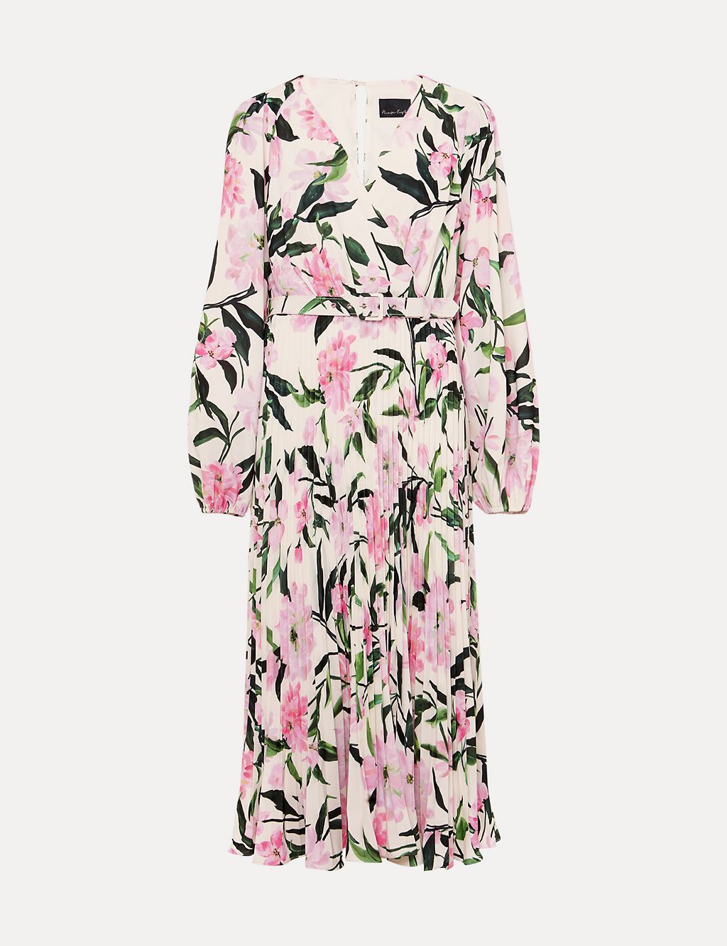 Floral V-Neck Pleated Midi Wrap Dress 1 of 7