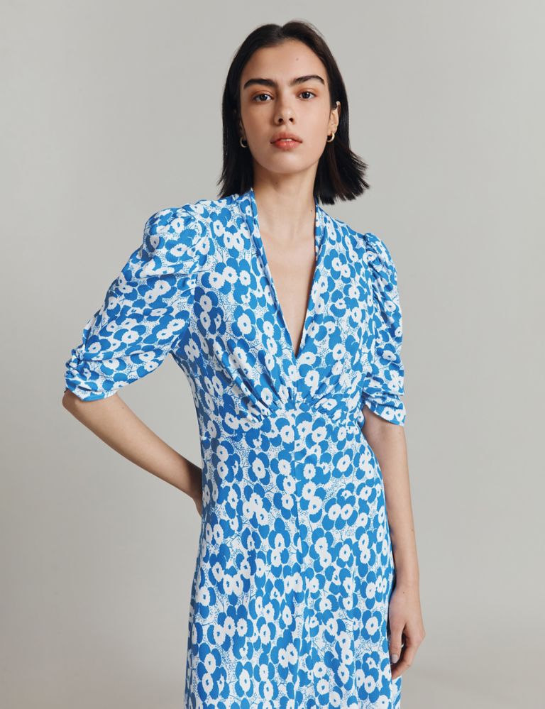 Floral V-Neck Puff Sleeve Midaxi Dress 3 of 5