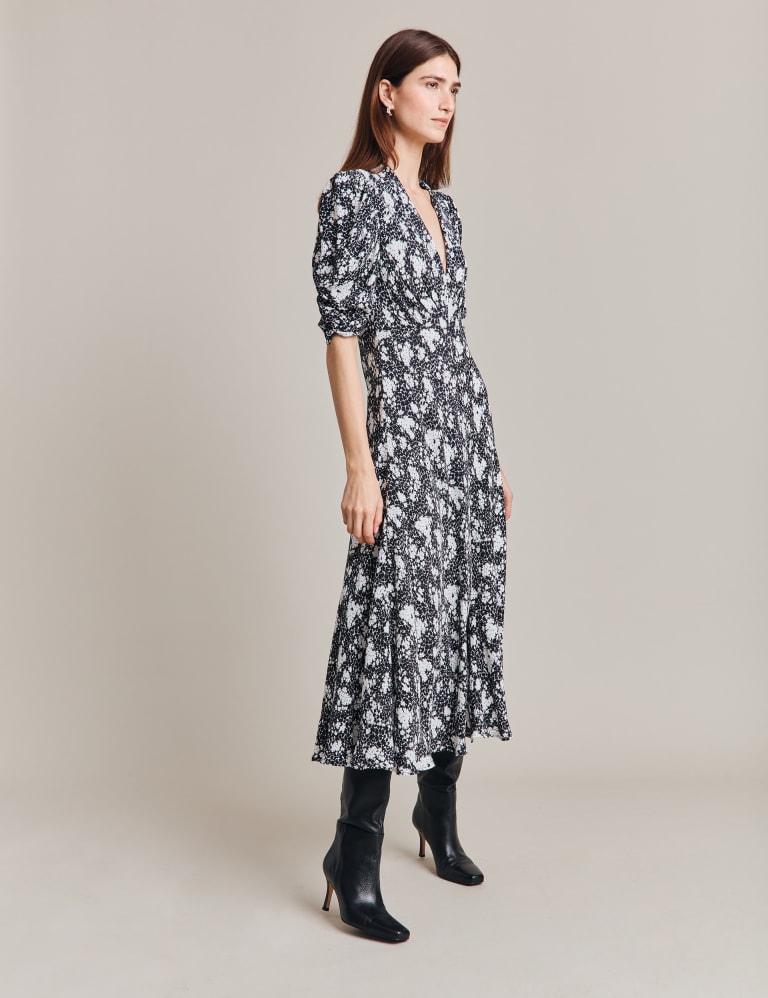 Floral V-Neck Puff Sleeve Midaxi Tea Dress 1 of 6