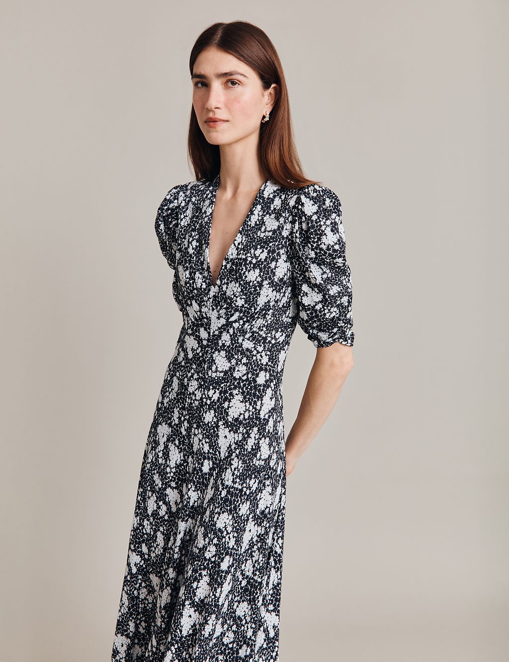 Floral V-Neck Puff Sleeve Midaxi Tea Dress | Ghost | M&S