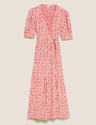 Floral V-Neck Puff Sleeve Midi Wrap Dress – M&S X GHOST