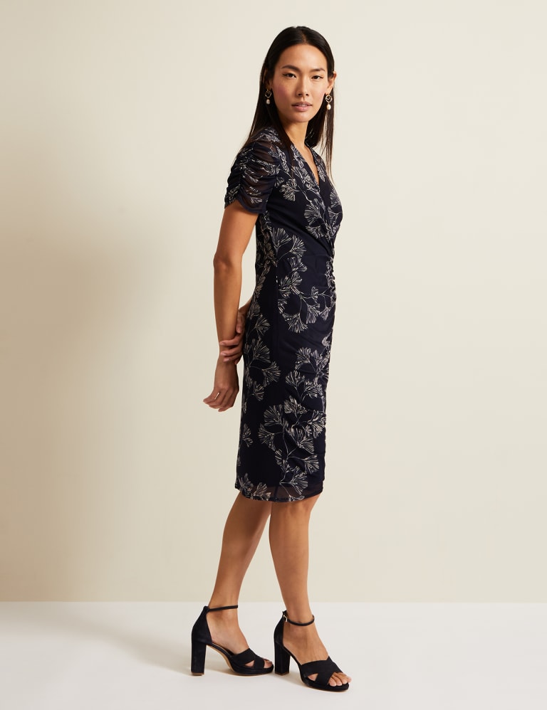 Floral V-Neck Ruched Wrap Dress 1 of 8