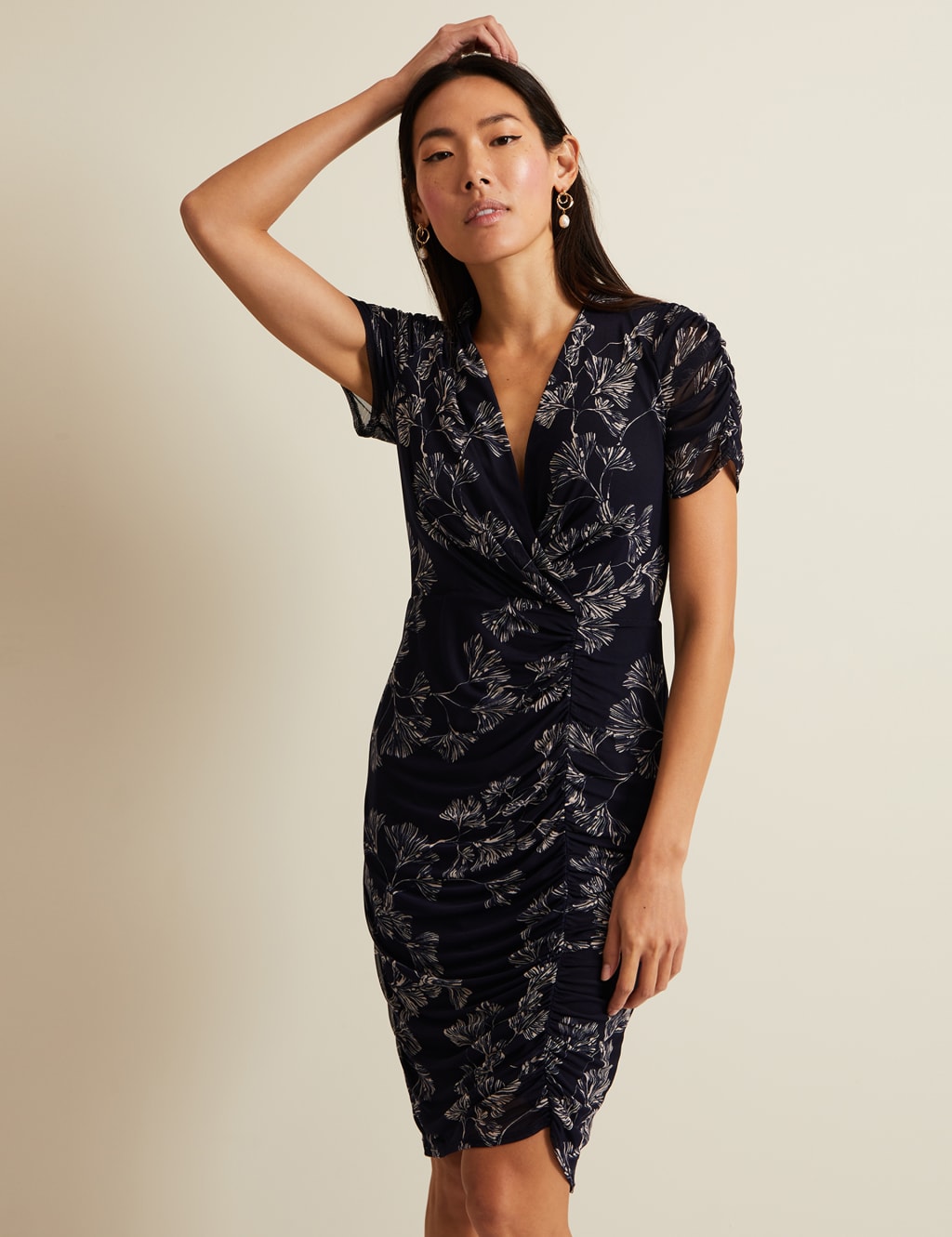 Floral V-Neck Ruched Wrap Dress 2 of 8