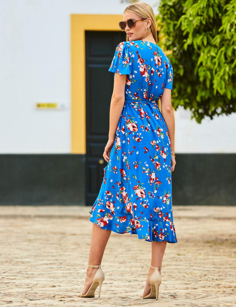 Blue ruffle clearance midi dress