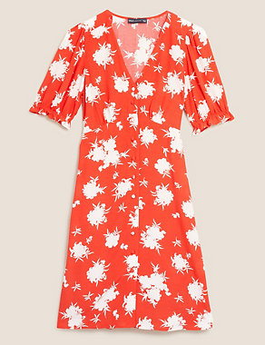 Floral V-Neck Short Sleeve Mini Tea Dress Image 2 of 7