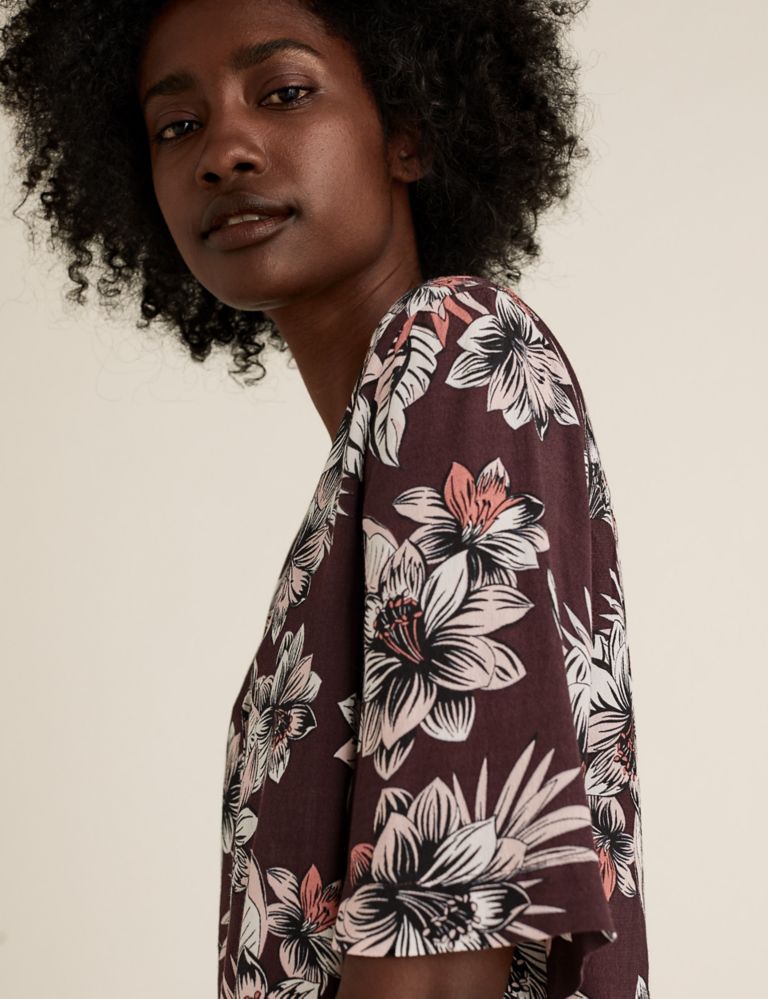 Floral V-Neck Short Sleeve Shirt | M&S Collection | M&S
