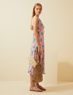 Floral V-Neck Sleeveless Midi Slip Dress, M&S X GHOST