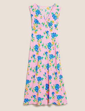 Floral V-Neck Sleeveless Midi Slip Dress Image 2 of 6