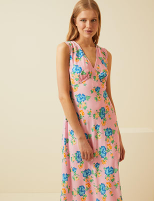 Floral V-Neck Sleeveless Midi Slip Dress, M&S X GHOST