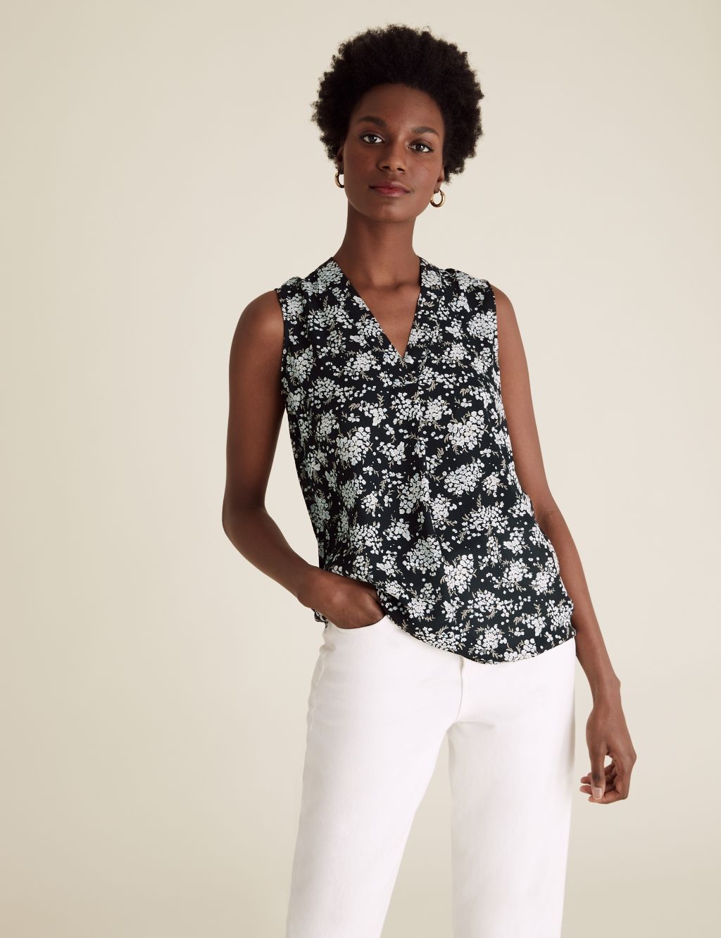 Floral V-Neck Sleeveless Shell Top | M&S Collection | M&S
