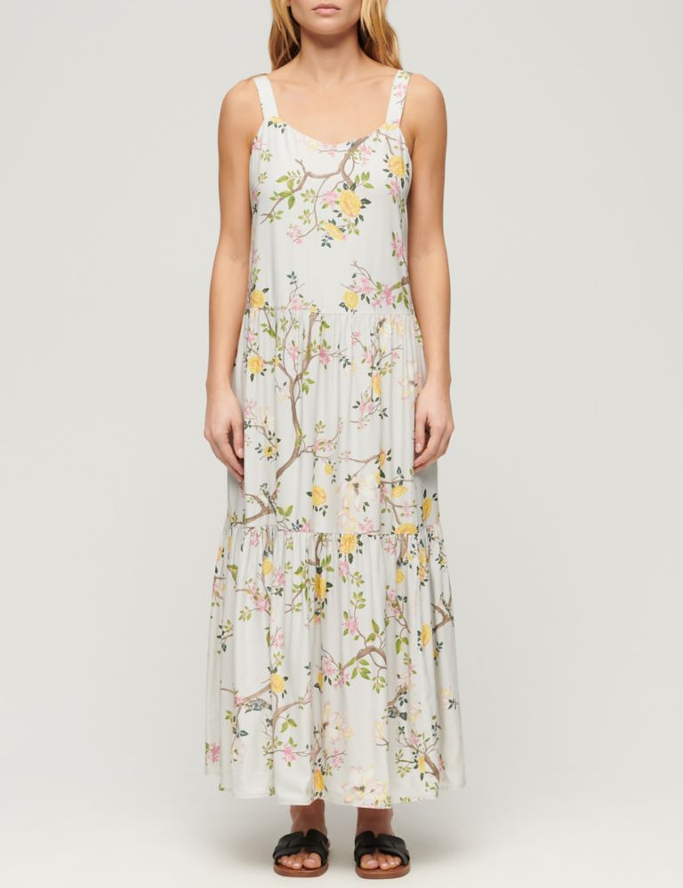 Floral V-Neck Strappy Maxi Tiered Dress 4 of 6