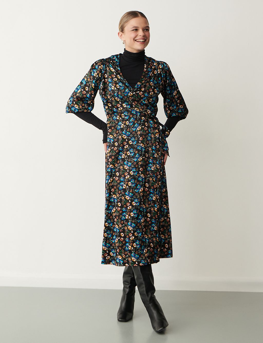 Floral V-Neck Tie Detail Midi Wrap Dress | Finery London | M&S
