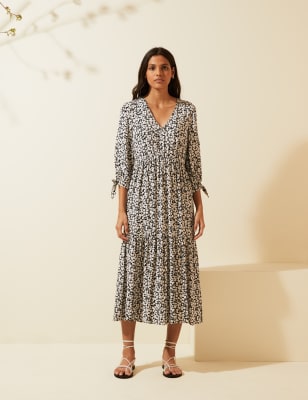 Tie sleeve hot sale midi dress