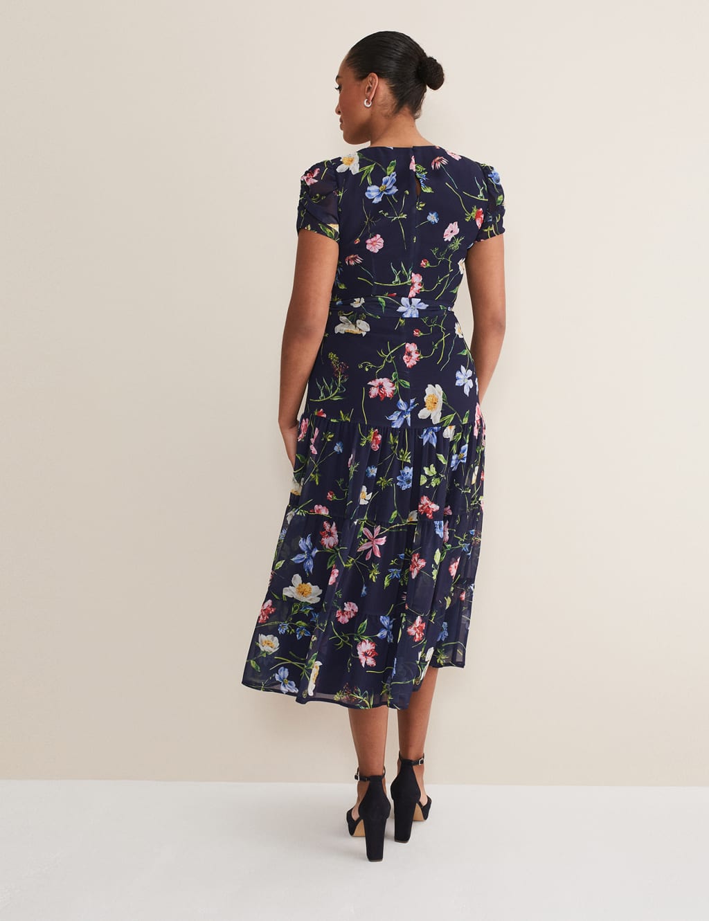 Floral V-Neck Tie Waist Midi Tiered Dress 2 of 6