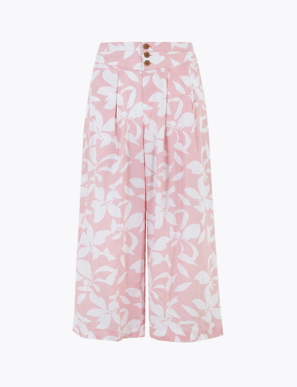 Floral Wide Leg Cropped Trousers Image 1 of 1