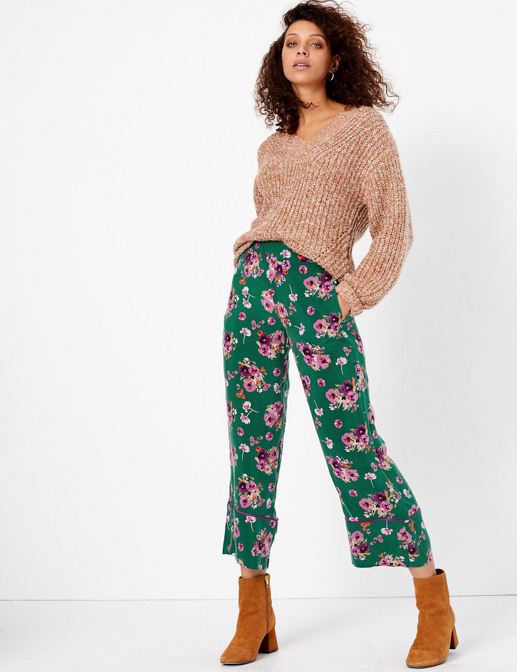 Floral Wide Leg Cropped Trousers 3 of 5