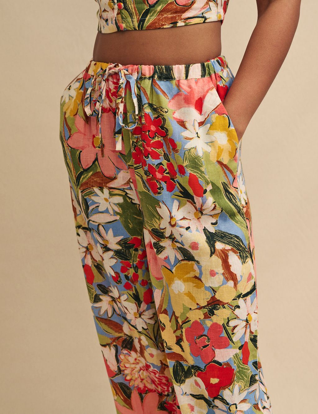 Floral Wide Leg Trousers with Linen 5 of 5