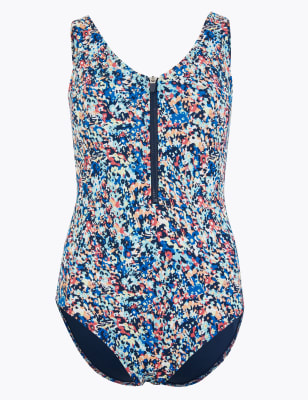 SIGNATURE SWIM ZIP FRONT SLEEVELESS ONE PIECE | ALMOND