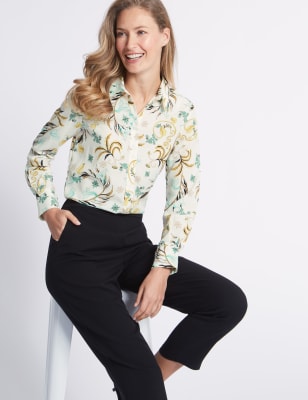 Floral print Crepe Long Sleeve Shirt, Classic