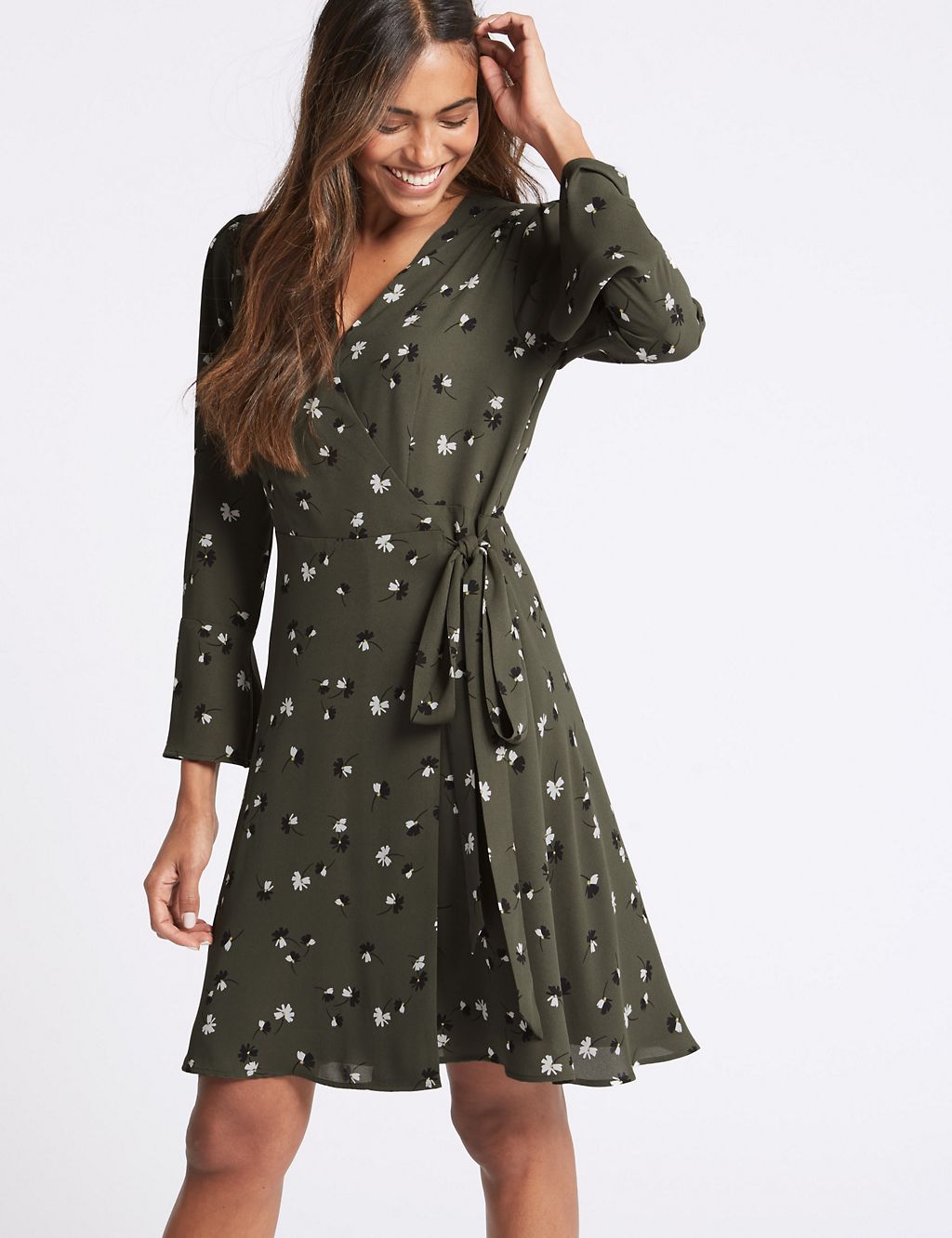 Floral print Long Sleeve Wrap Dress | M&S Collection | M&S