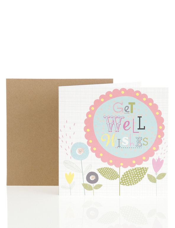 Flowers & Glitter Get Well Wishes Card Image 1 of 2