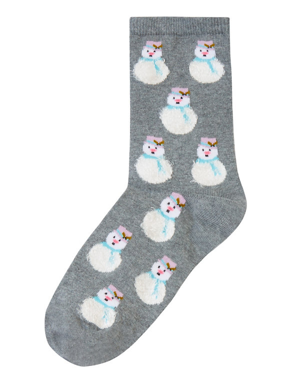 Fluffy Snowman Print Socks Image 1 of 1