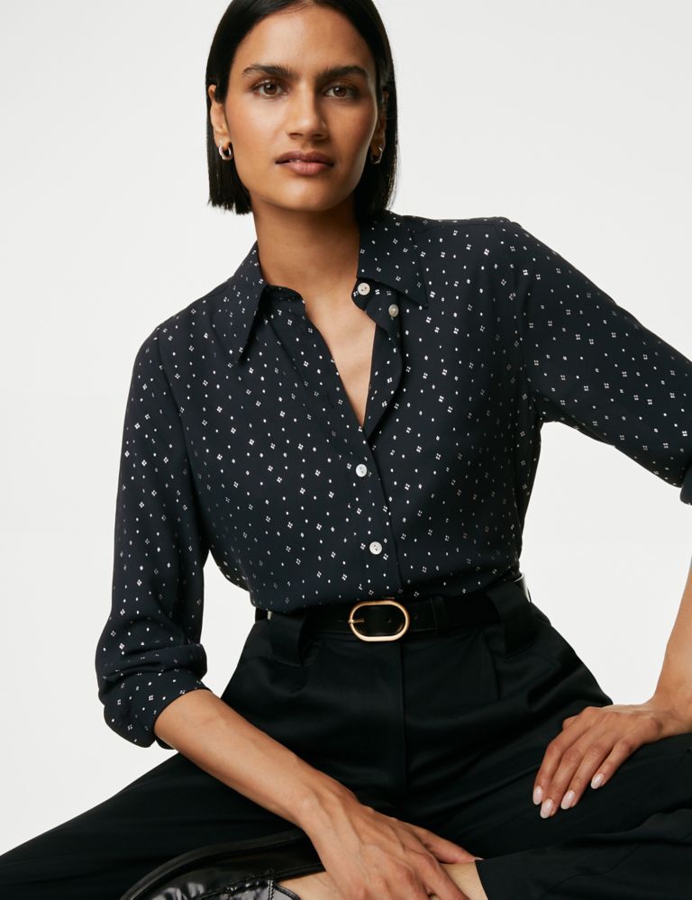 Foil Print Collared Button Through Shirt | M&S Collection | M&S