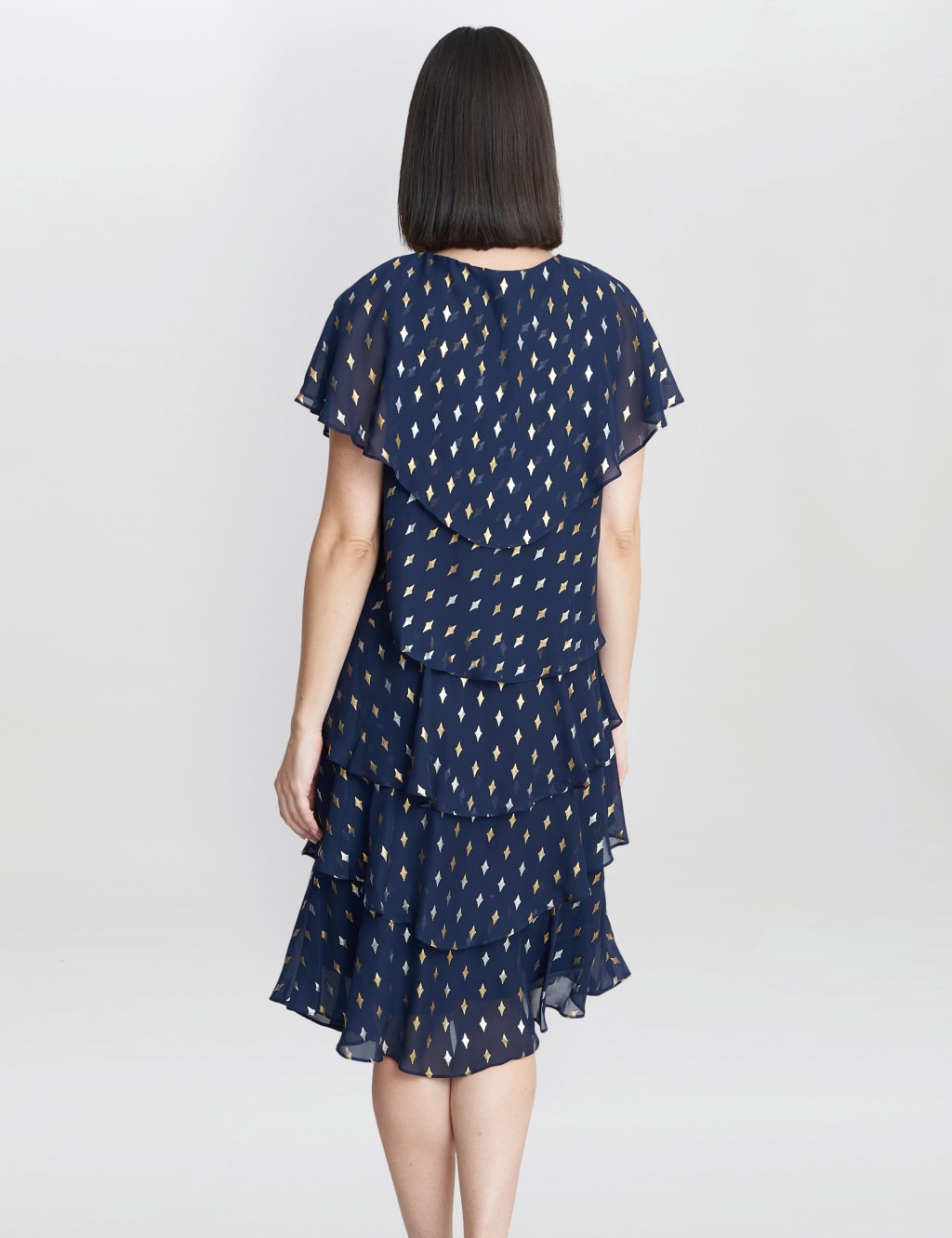 Foil VNeck Ruffle Knee Length Tiered Dress Gina Bacconi M&S