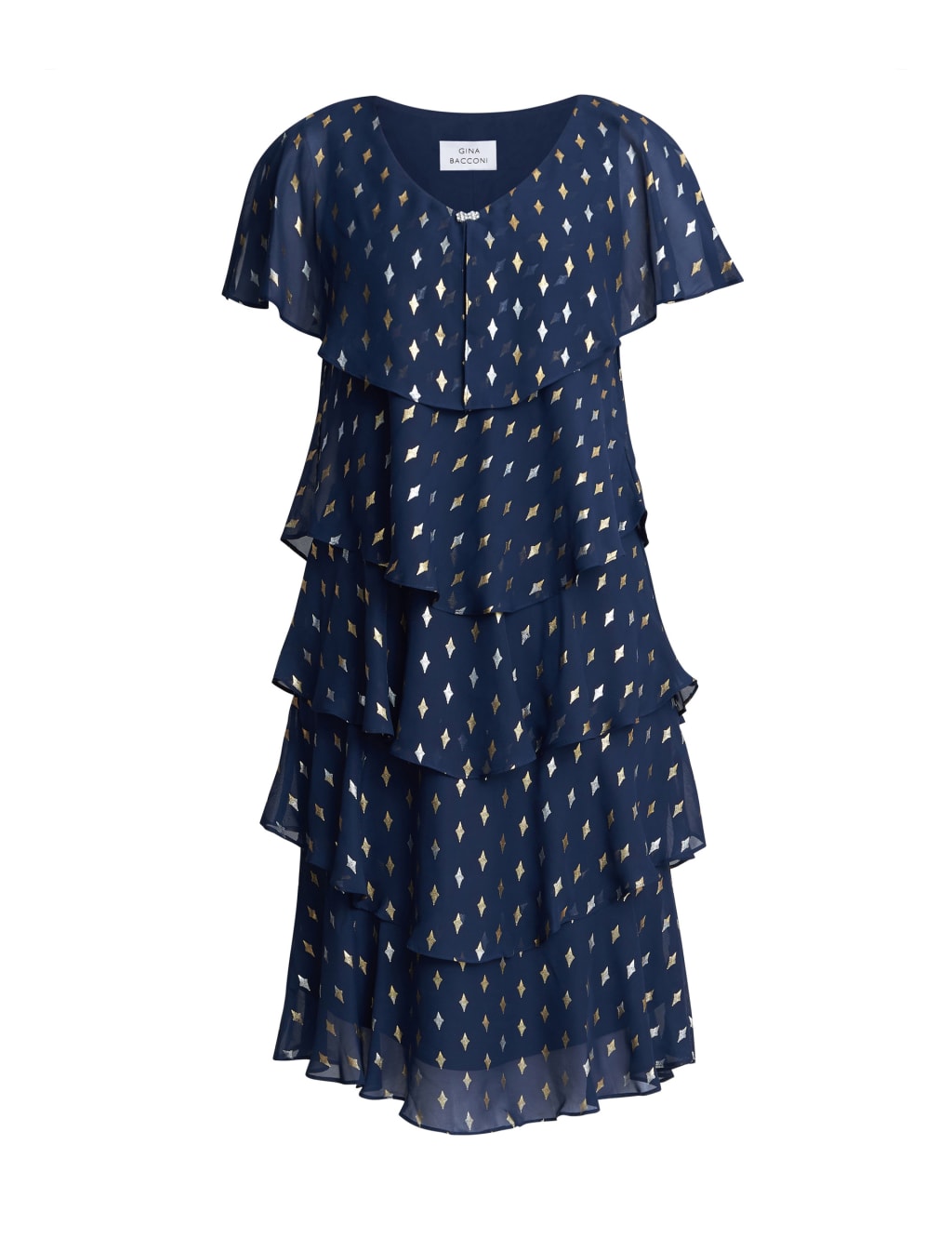 Foil VNeck Ruffle Knee Length Tiered Dress Gina Bacconi M&S