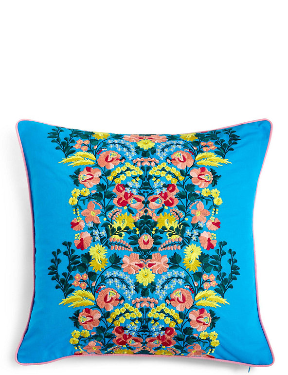 Folk Floral Embroidered Cushion Image 1 of 2
