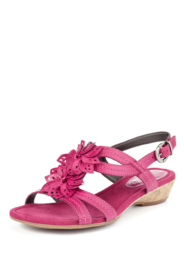 Footglove™ Original Leather Wide Fit Floral Corsage Sandals Image 1 of 1