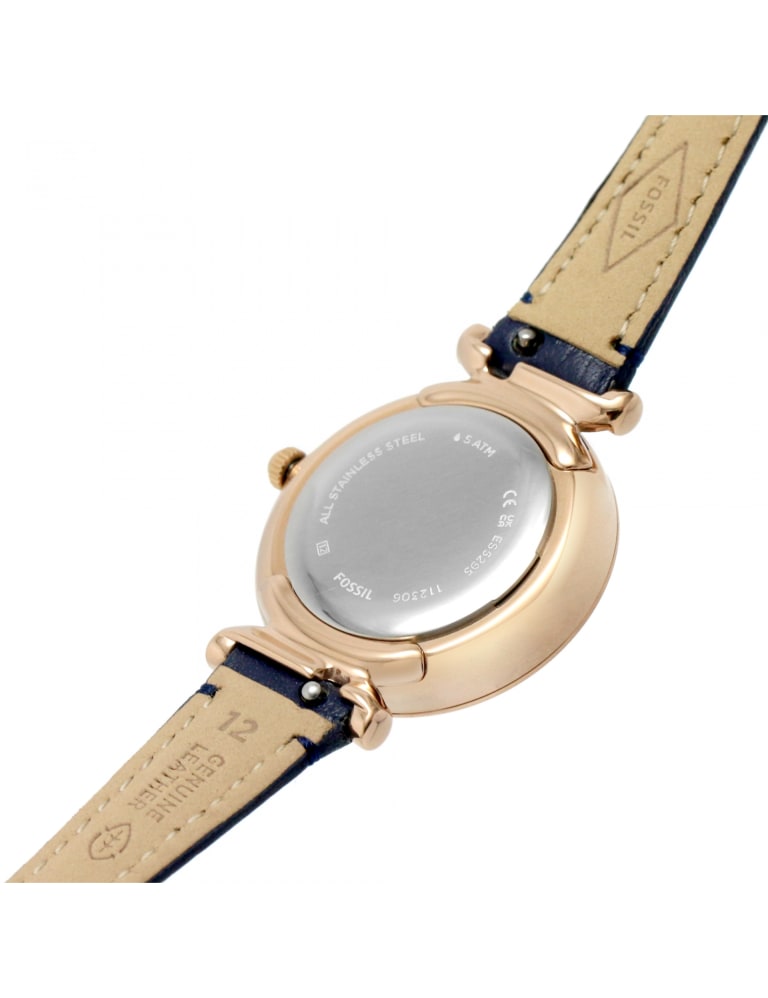Fossil women's carlie mini stainless 2025 steel and leather quartz watch